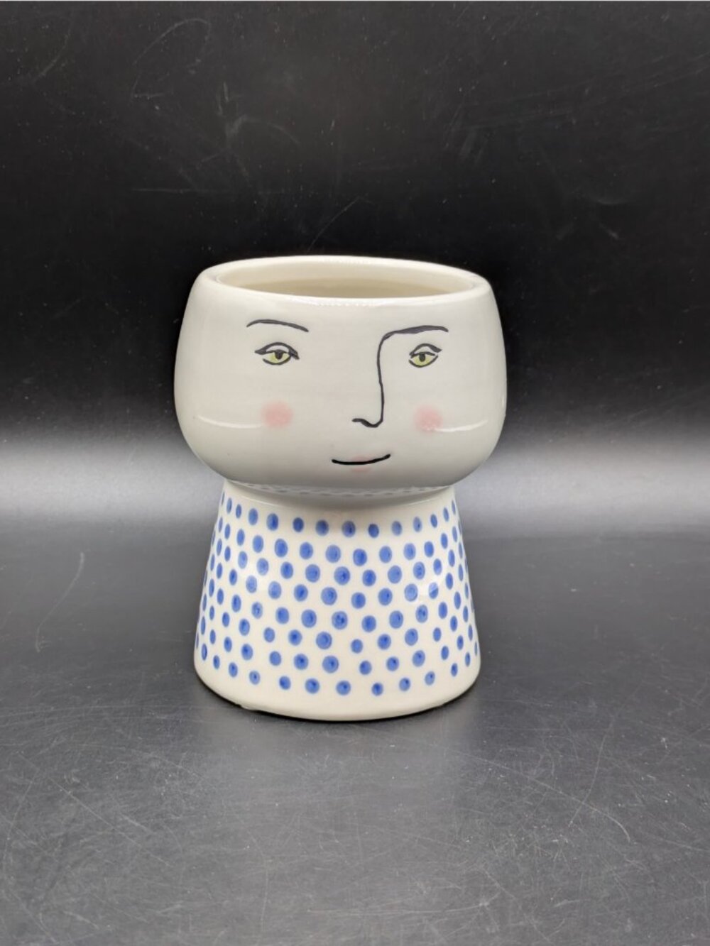 Opalhouse Face Vase Planter Ceramic Blue Polka Dots Succulant 4.5"